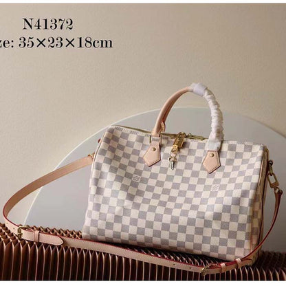 Louis Vuitton LV Unisex Speedy 30 Damier Azur Coated Canvas Natural Cowhide Leather