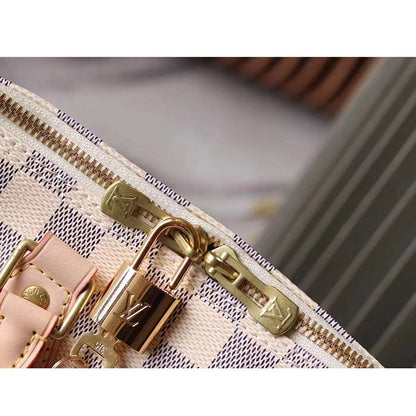 Louis Vuitton LV Unisex Speedy 30 Damier Azur Coated Canvas Natural Cowhide Leather