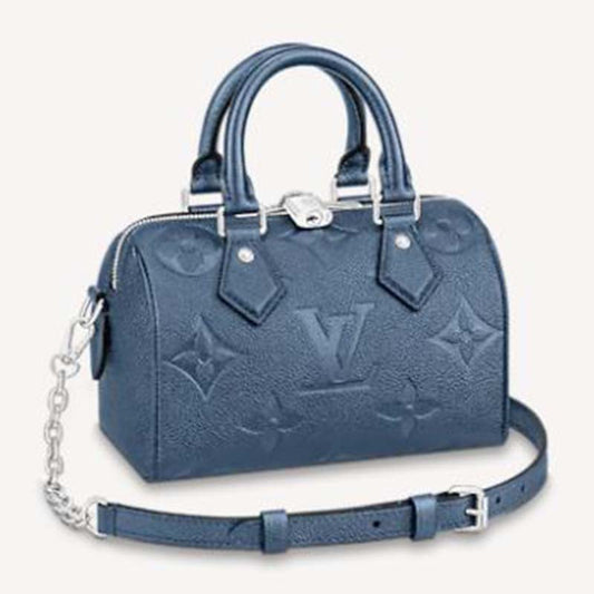 Louis Vuitton LV Unisex Speedy Bandoulière 20 Navy Nacre Embossed Grained Cowhide Leather
