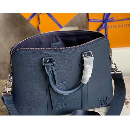 Louis Vuitton LV Unisex Takeoff Briefcase Navy Blue LV Aerogram Cowhide Leather