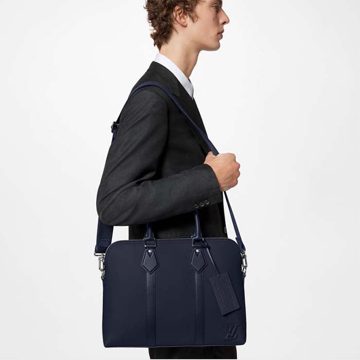 Louis Vuitton LV Unisex Takeoff Briefcase Navy Blue LV Aerogram Cowhide Leather