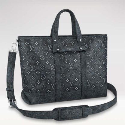 Louis Vuitton LV Unisex Tote Journey Carryall Bag Black Charcoal Cowhide Leather