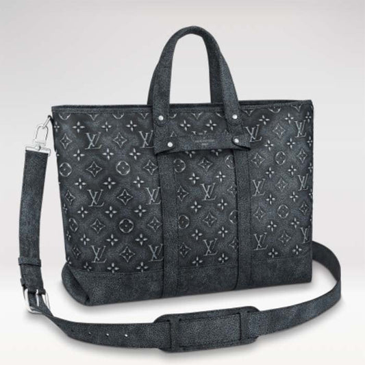 Louis Vuitton LV Unisex Tote Journey Carryall Bag Black Charcoal Cowhide Leather