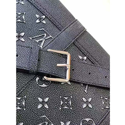 Louis Vuitton LV Unisex Tote Journey Carryall Bag Black Charcoal Cowhide Leather