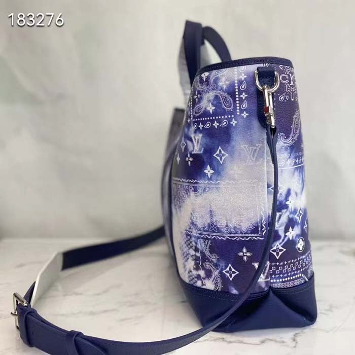 Louis Vuitton LV Unisex Tote Journey Carryall Bag Blue Cowhide Leather Textile Lining