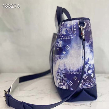 Louis Vuitton LV Unisex Tote Journey Carryall Bag Blue Cowhide Leather Textile Lining