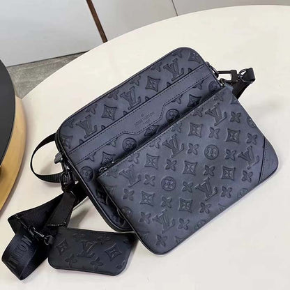 Louis Vuitton LV Unisex Trio Messenger Bag Black Calf Leather Cowhide