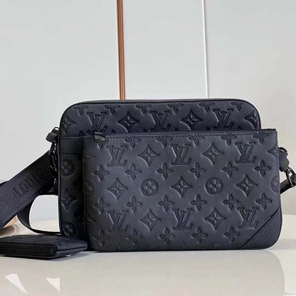 Louis Vuitton LV Unisex Trio Messenger Bag Black Calf Leather Cowhide