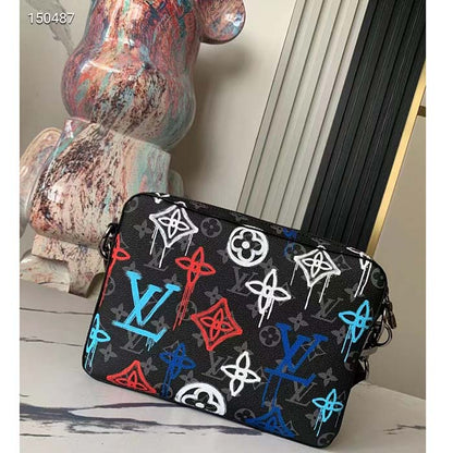 Louis Vuitton LV Unisex Trio Messenger Bag Graffiti Orange Monogram Coated Canvas