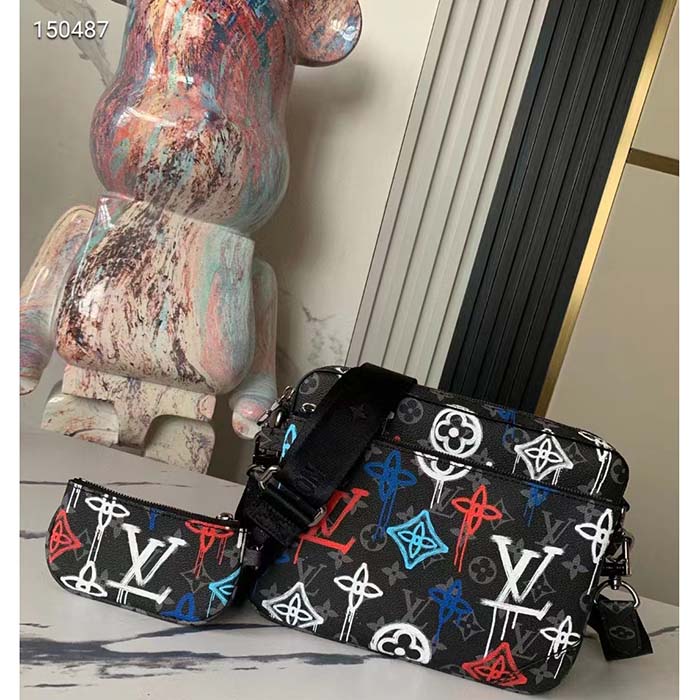 Louis Vuitton LV Unisex Trio Messenger Bag Graffiti Orange Monogram Coated Canvas