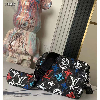 Louis Vuitton LV Unisex Trio Messenger Bag Graffiti Orange Monogram Coated Canvas