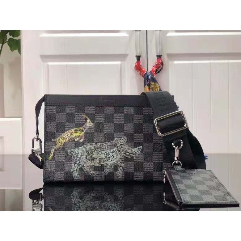 Louis Vuitton LV Unisex Trio Messenger Damier Graphite Coated Canvas Cowhide Leather