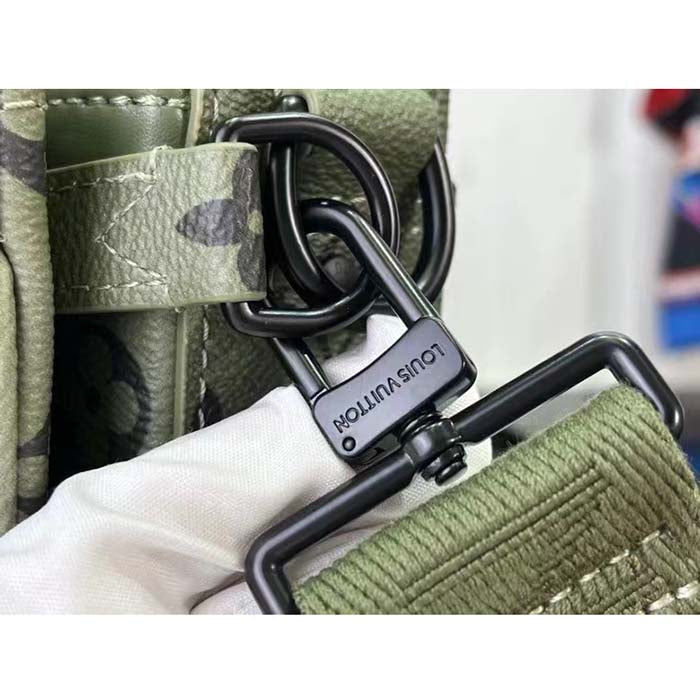 Louis Vuitton LV Unisex Trio Messenger Khaki Green Vermillion Red Monogram Canvas Cowhide Leather