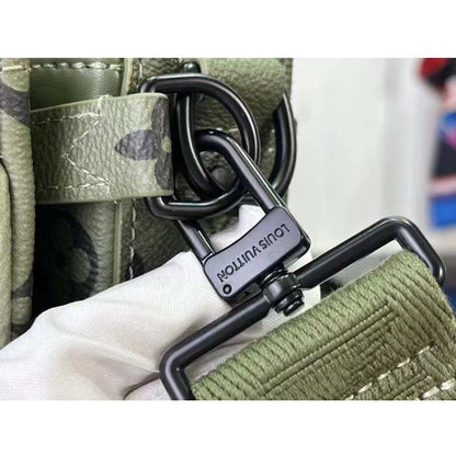 Louis Vuitton LV Unisex Trio Messenger Khaki Green Vermillion Red Monogram Canvas Cowhide Leather