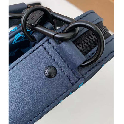 Louis Vuitton LV Unisex Trio Messenger Navy River Blue Calf Leather Textile Lining
