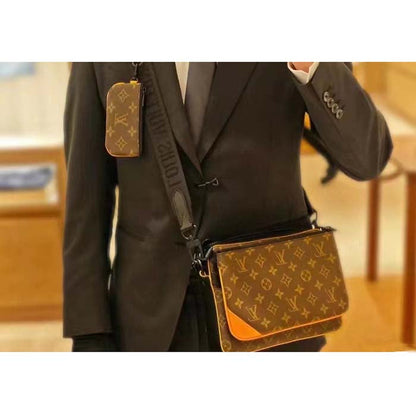 Louis Vuitton LV Unisex Trio Messenger Radiant Sun Monogram Macassar Coated Canvas