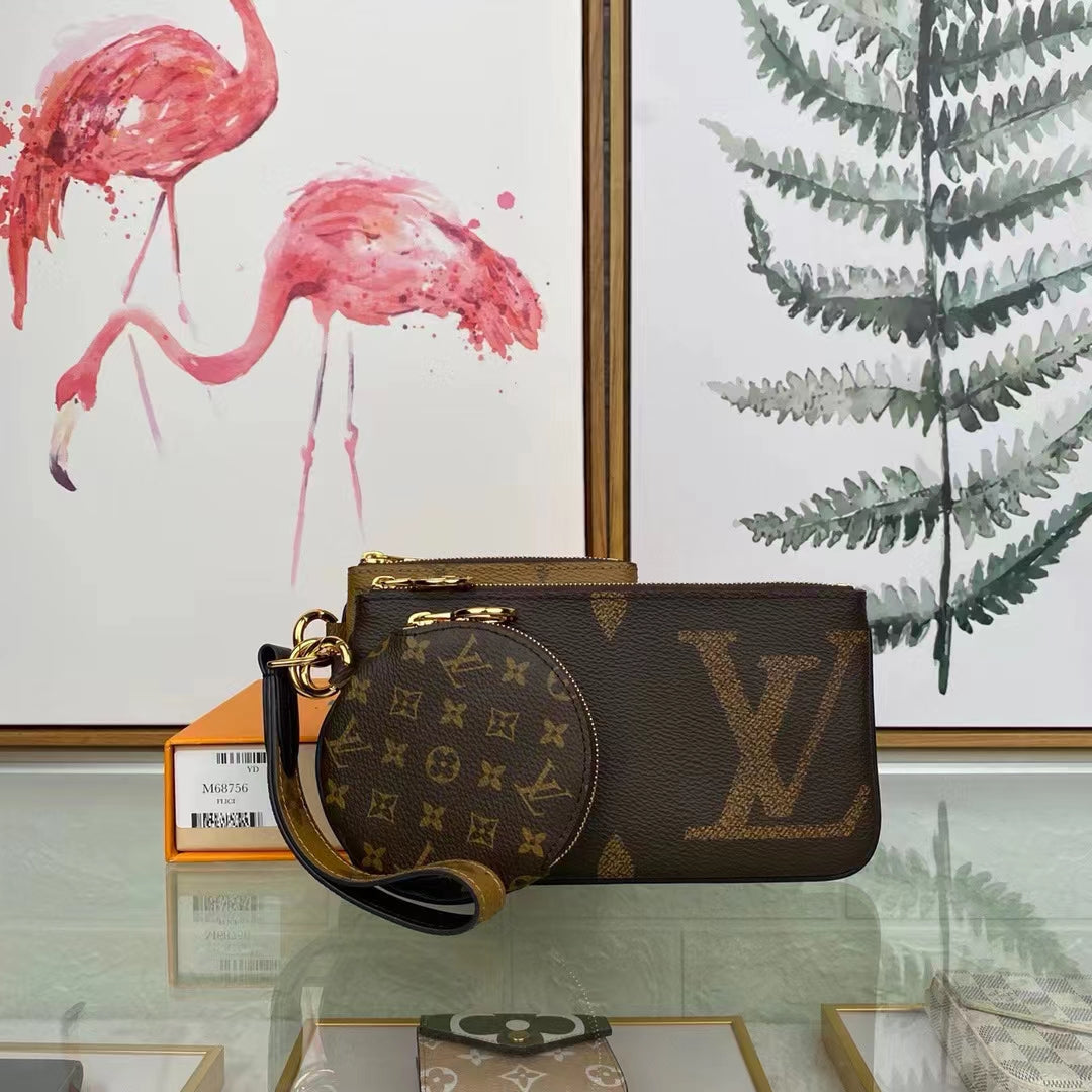 Louis Vuitton LV Unisex Trio Pouch Monogram Giant Mini Coated Canvas Cowhide