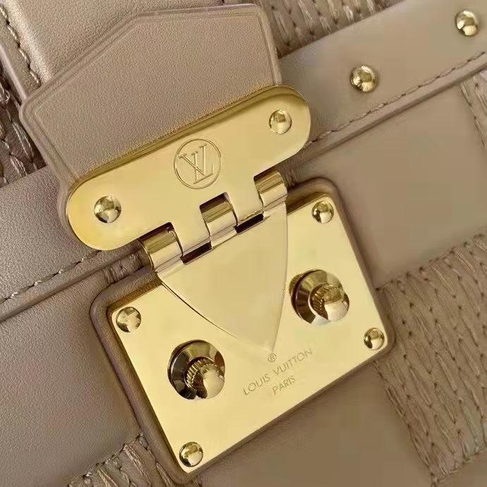 Louis Vuitton LV Women Troca MM Handbag Beige Damier Quilt Lambskin Calfskin