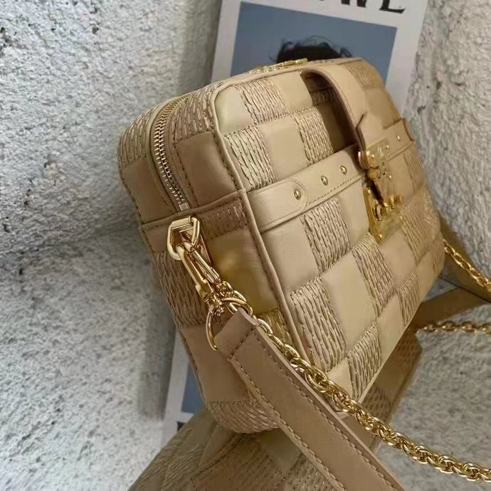 Louis Vuitton LV Women Troca MM Handbag Beige Damier Quilt Lambskin Calfskin