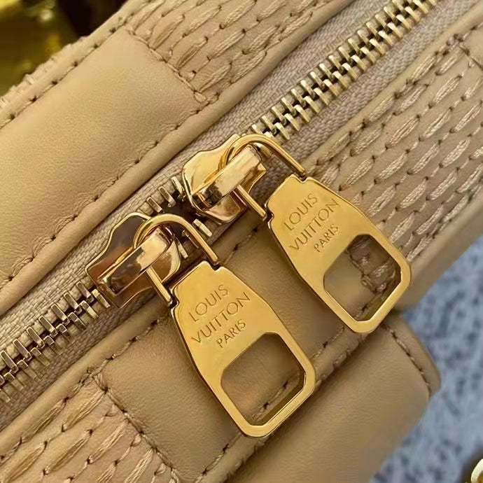 Louis Vuitton LV Women Troca MM Handbag Beige Damier Quilt Lambskin Calfskin