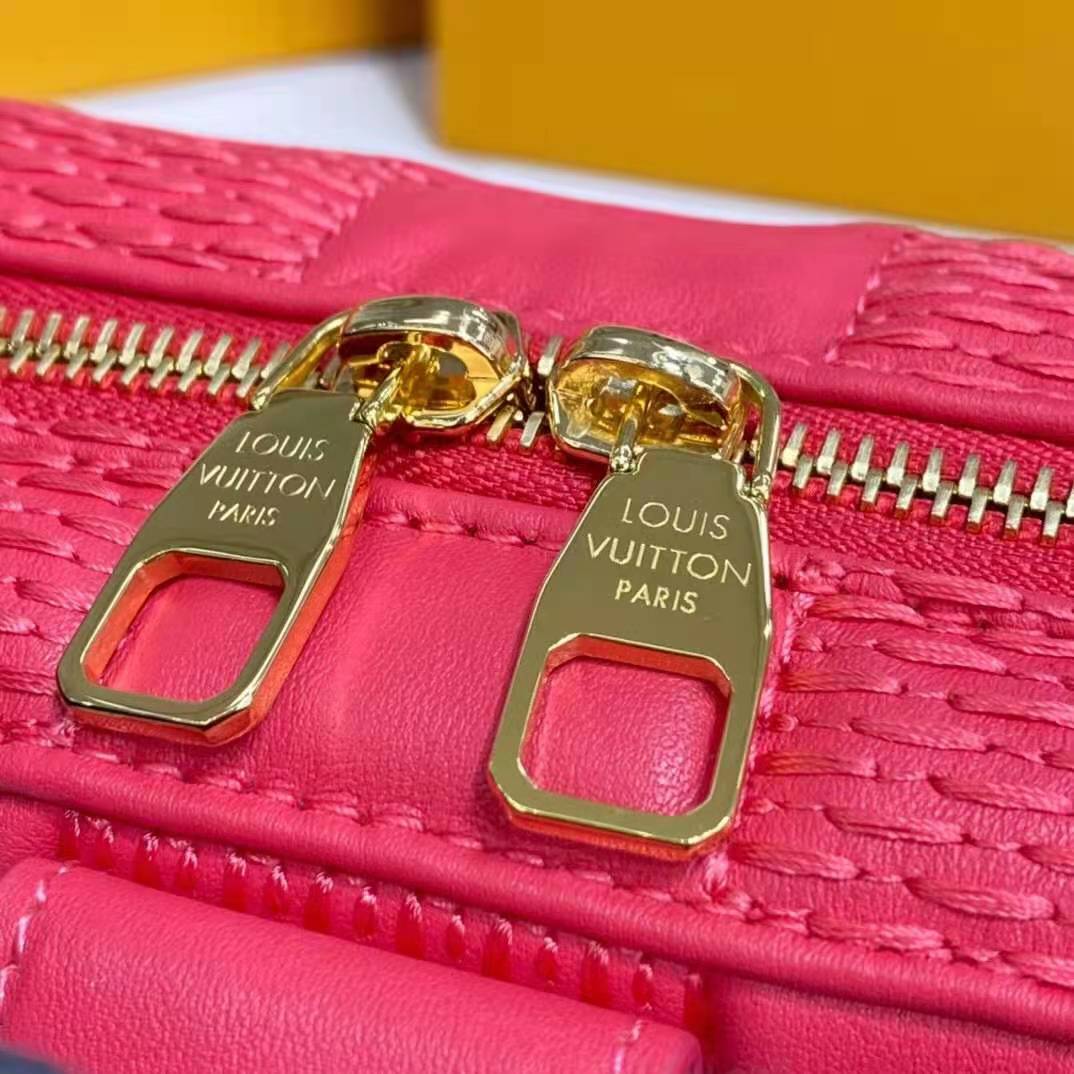 Louis Vuitton LV Women Troca PM Handbag Pink Damier Quilt Lambskin S-Lock Double Zip