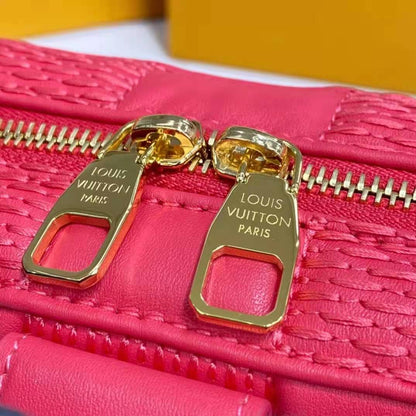Louis Vuitton LV Women Troca PM Handbag Pink Damier Quilt Lambskin S-Lock Double Zip