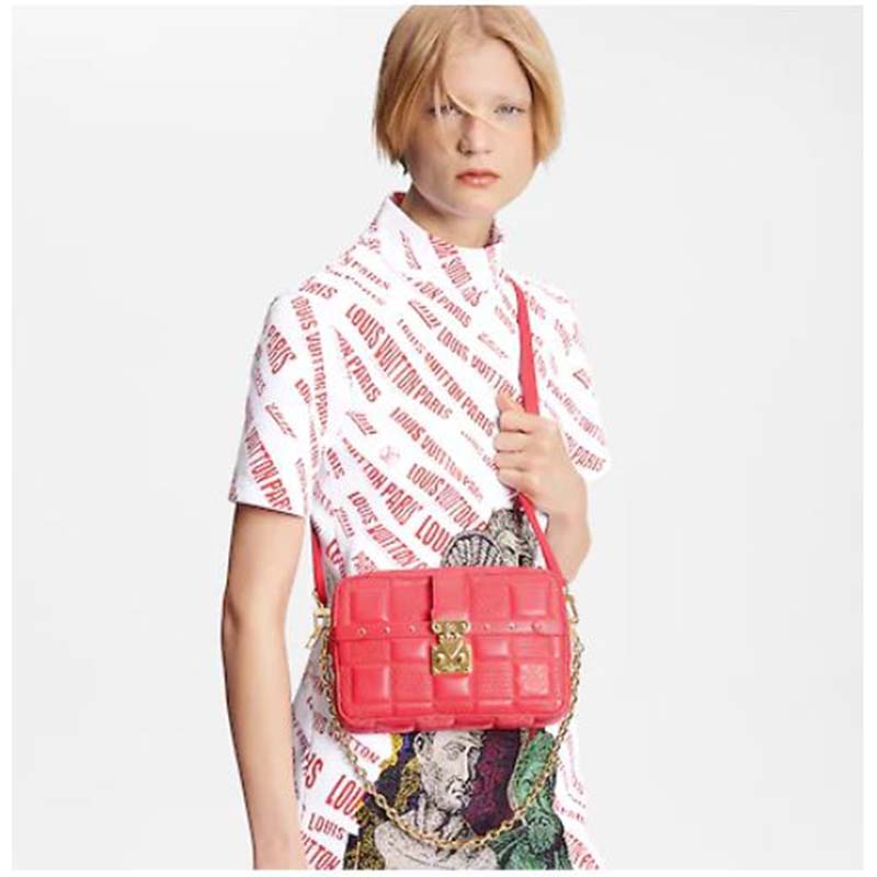 Louis Vuitton LV Women Troca PM Handbag Pink Damier Quilt Lambskin S-Lock Double Zip
