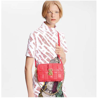 Louis Vuitton LV Women Troca PM Handbag Pink Damier Quilt Lambskin S-Lock Double Zip