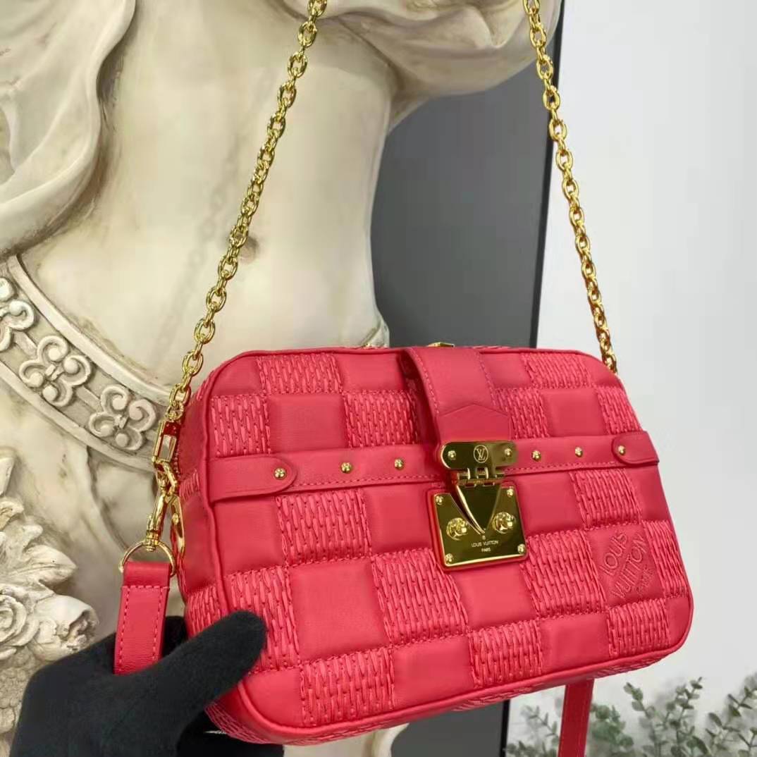 Louis Vuitton LV Women Troca PM Handbag Pink Damier Quilt Lambskin S-Lock Double Zip