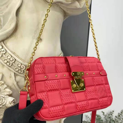Louis Vuitton LV Women Troca PM Handbag Pink Damier Quilt Lambskin S-Lock Double Zip