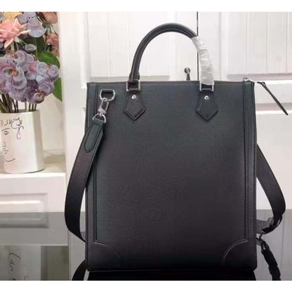 Louis Vuitton LV Unisex Vertical Tote Black Taiga Cowhide Leather Textile Lining