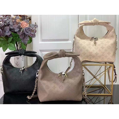Louis Vuitton LV Women Why Knot PM Handbag Black Perforated Mahina Calf Leather