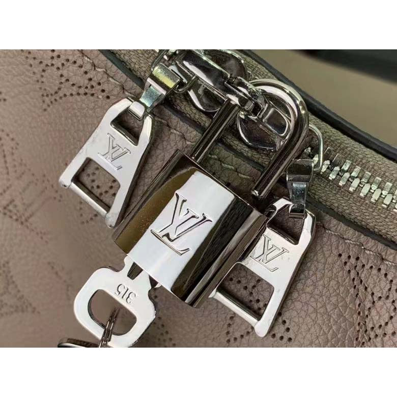 Louis Vuitton LV Unisex Why Knot MM Handbag Galet Beige Perforated Mahina Calf Leather