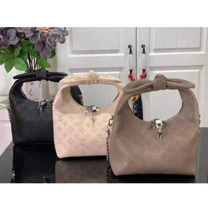 Louis Vuitton LV Unisex Why Knot MM Handbag Galet Beige Perforated Mahina Calf Leather