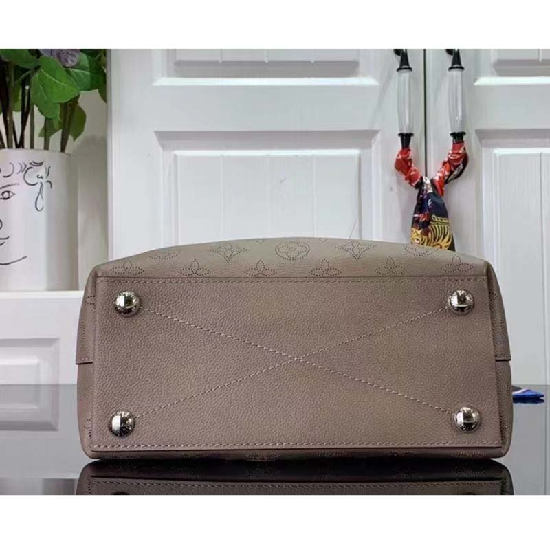 Louis Vuitton LV Unisex Why Knot MM Handbag Galet Beige Perforated Mahina Calf Leather