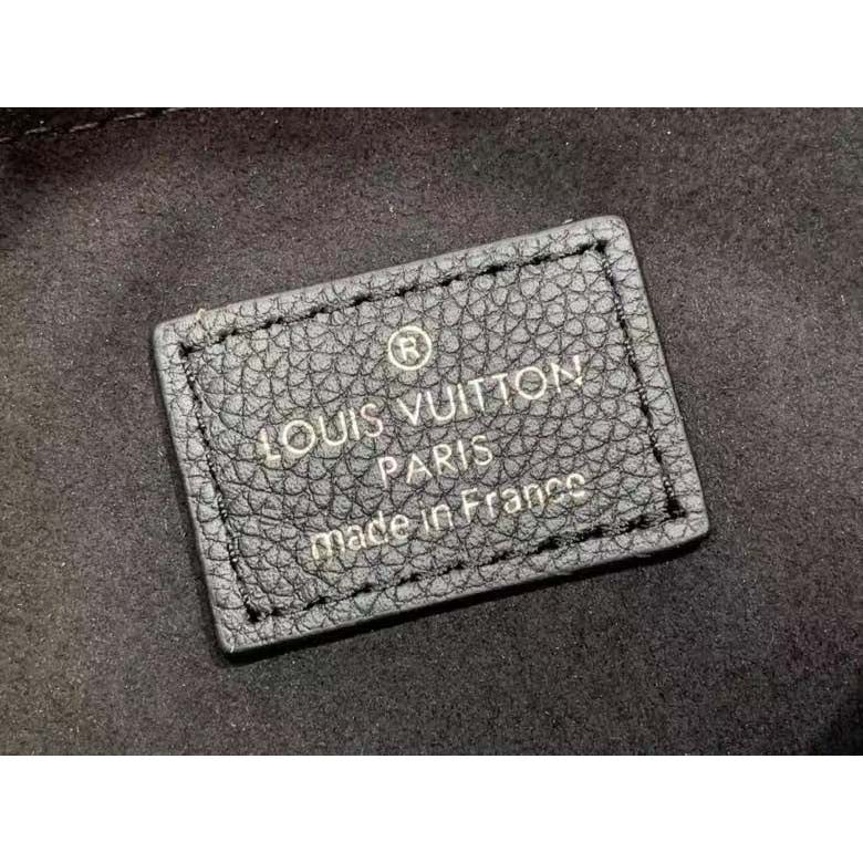Louis Vuitton LV Unisex Why Knot MM Handbag Galet Black Perforated Mahina Calf Leather
