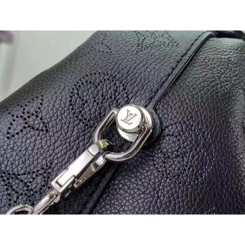 Louis Vuitton LV Unisex Why Knot MM Handbag Galet Black Perforated Mahina Calf Leather