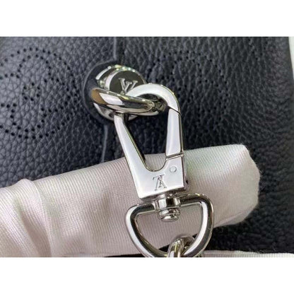 Louis Vuitton LV Unisex Why Knot MM Handbag Galet Black Perforated Mahina Calf Leather