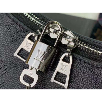 Louis Vuitton LV Unisex Why Knot MM Handbag Galet Black Perforated Mahina Calf Leather