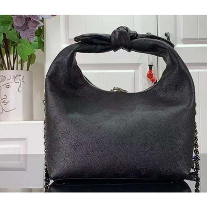Louis Vuitton LV Unisex Why Knot MM Handbag Galet Black Perforated Mahina Calf Leather