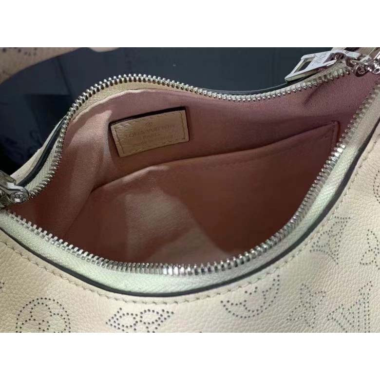 Louis Vuitton LV Women Why Knot PM Handbag Cream Beige Perforated Mahina Calf Leather