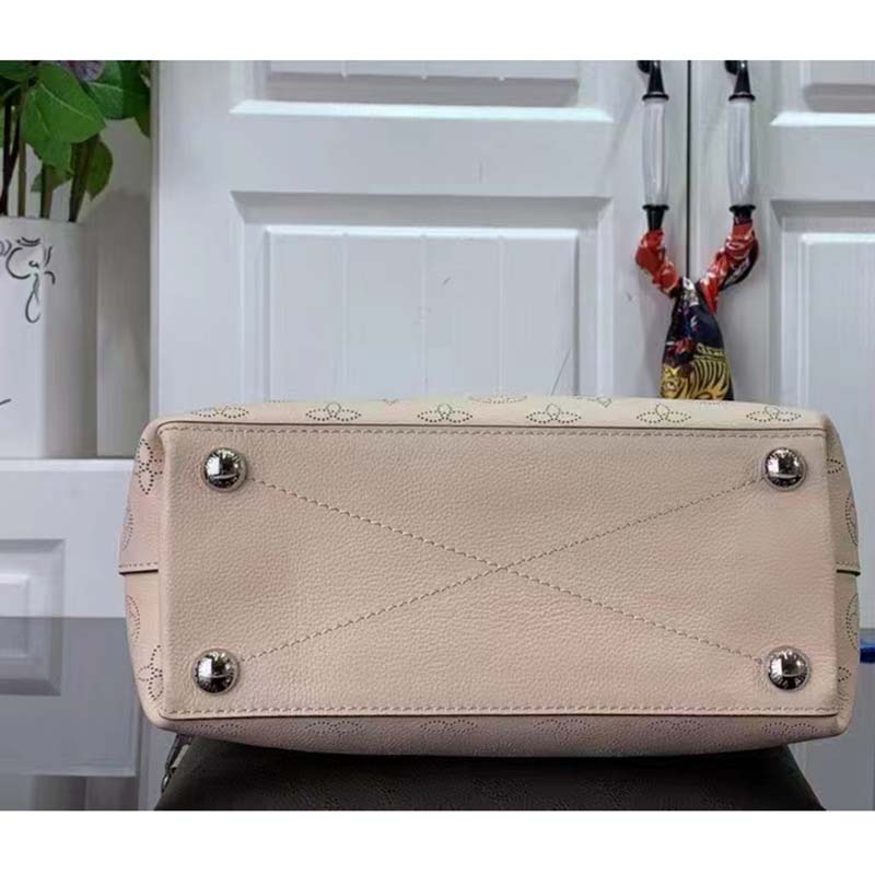 Louis Vuitton LV Women Why Knot PM Handbag Cream Beige Perforated Mahina Calf Leather