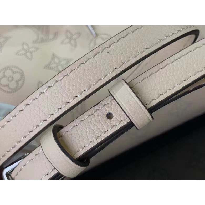 Louis Vuitton LV Women Why Knot PM Handbag Cream Beige Perforated Mahina Calf Leather