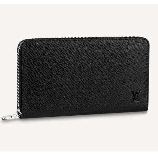Louis Vuitton LV Unisex Zippy Organizer Wallet Taiga Leather Black Noir