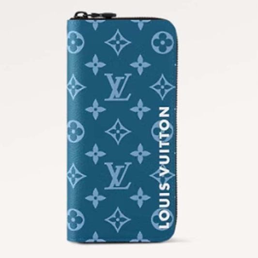 Louis Vuitton LV Unisex Zippy Vertical Wallet Atlantic Blue Monogram Coated Canvas