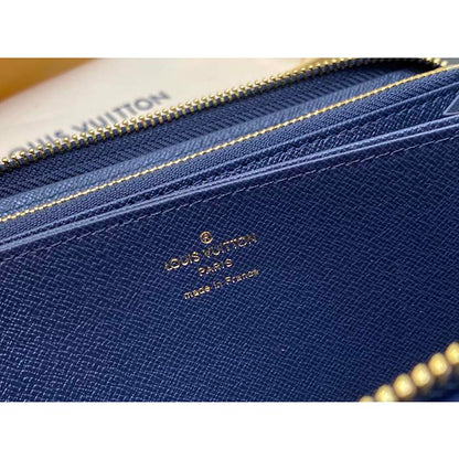 Louis Vuitton LV Unisex Zippy Wallet Blue Monogram Coated Canvas Cowhide Leather