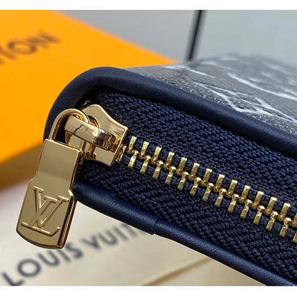 Louis Vuitton LV Unisex Zippy Wallet Blue Monogram Coated Canvas Cowhide Leather