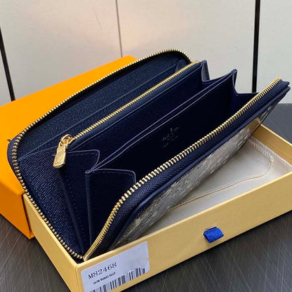 Louis Vuitton LV Unisex Zippy Wallet Blue Monogram Coated Canvas Cowhide Leather