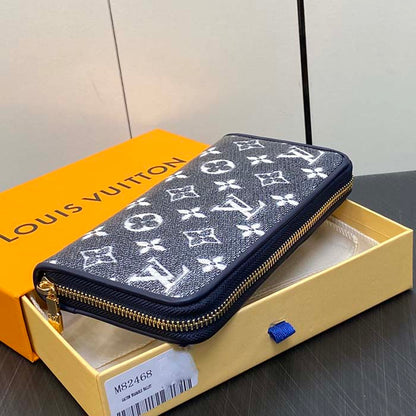 Louis Vuitton LV Unisex Zippy Wallet Blue Monogram Coated Canvas Cowhide Leather