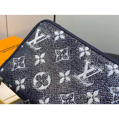Louis Vuitton LV Unisex Zippy Wallet Blue Monogram Coated Canvas Cowhide Leather